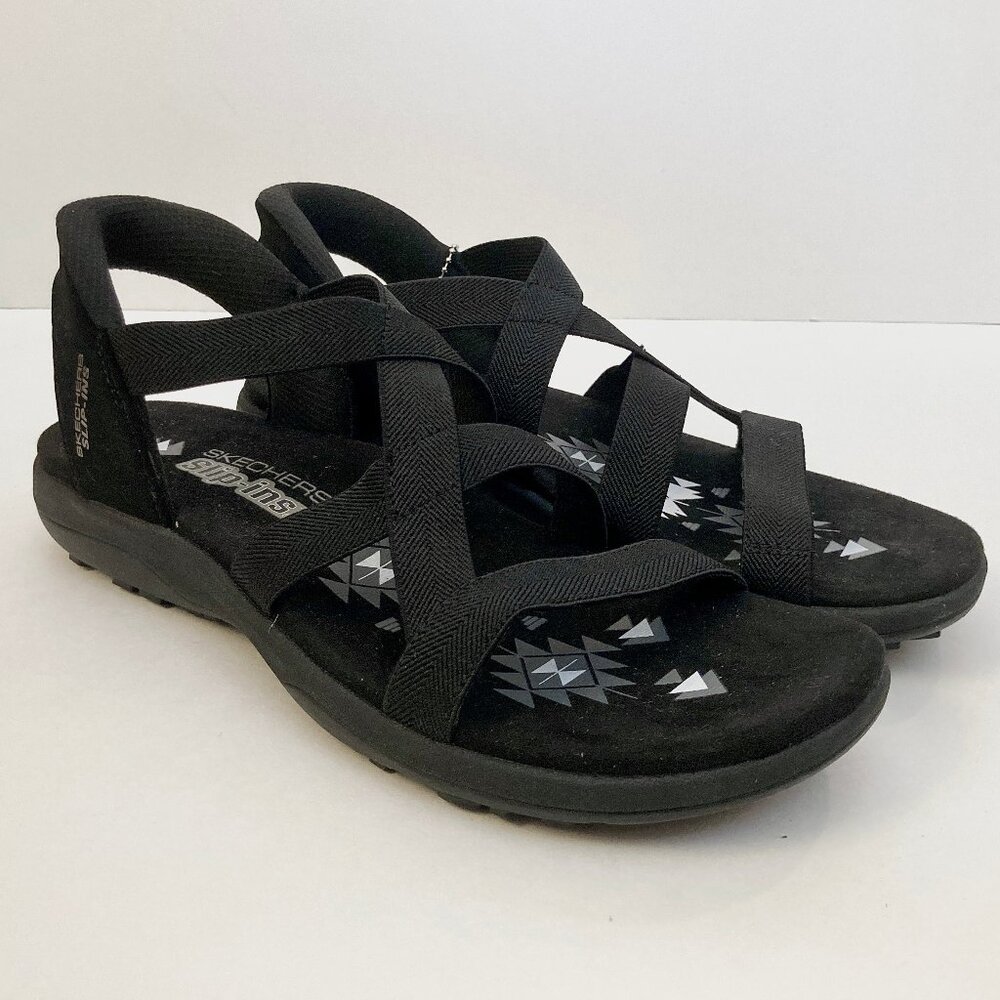 Skechers Women's REGGAE SLIM-STRETCH FLEX Hands Free Slip-Ins Sandal 8 Black